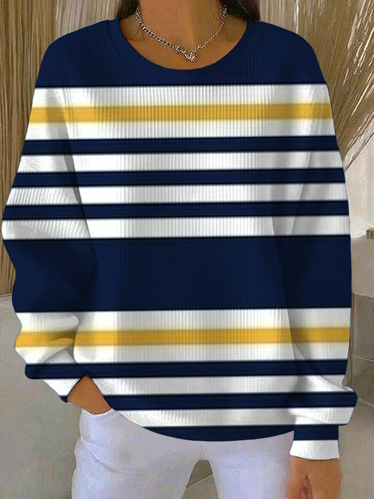 Női klasszikus haditengerészeti, fehér és sárga csíkos pulóver