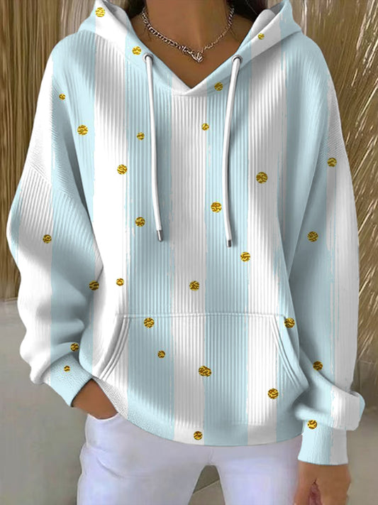 Női aranyos arany pont csíkos világoskék kapucnis