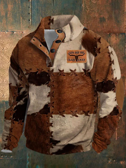 Férfi nyugati velúr blokk varrás nyomtatás állvány gallér cipzár flush kültéri pulóver