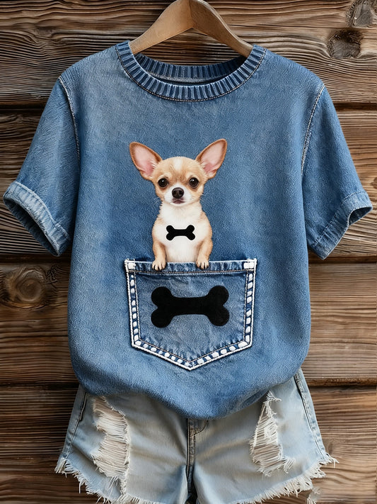 Női művészi állat nyomtatás kényelmes kötött rövid ujjú felső