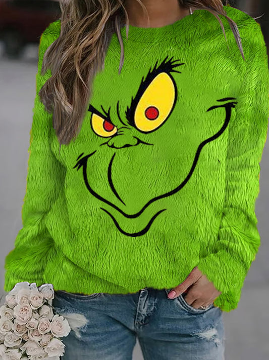 Női retro karácsonyi művészet nyomtatás alkalmi pulóver