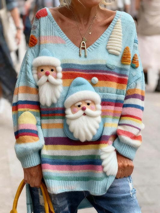 Női vintage karácsonyi művészet nyomtatás hangulatos kötött top