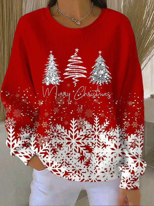 Női retro karácsonyi művészet nyomtatás alkalmi pulóver