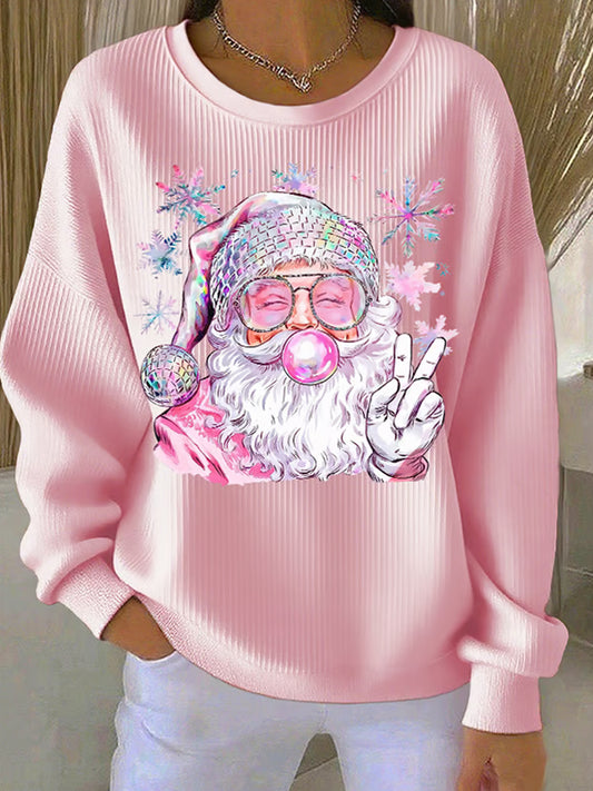 Női retro karácsonyi művészet nyomtatás alkalmi pulóver