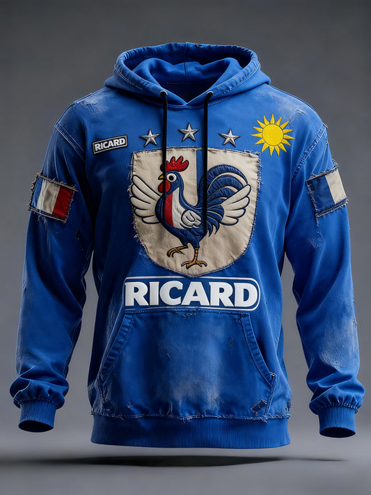 Férfi vintage francia zászló ricard szorult alkalmi hoodie