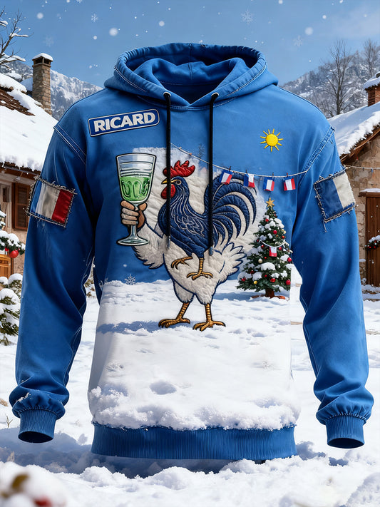 Férfi vintage francia zászló ricard szorult alkalmi hoodie