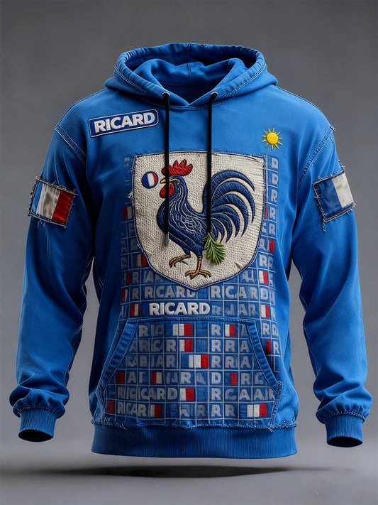 Férfi vintage francia zászló ricard szorult alkalmi hoodie