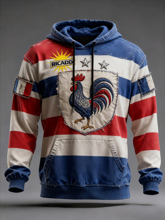 Férfi vintage francia zászló ricard szorult alkalmi hoodie