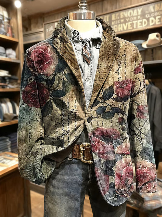 Férfi retro absztrakt művészet nyomtatás üzleti stílus alkalmi ruha kabát