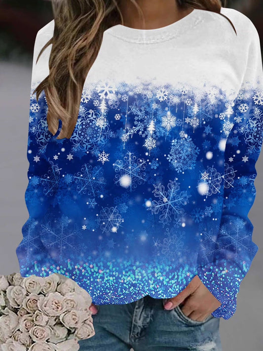 Női retro karácsonyi művészet nyomtatás alkalmi pulóver