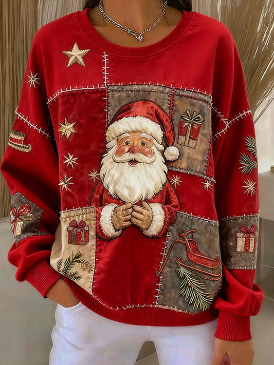 Női retro karácsonyi művészet nyomtatás alkalmi pulóver