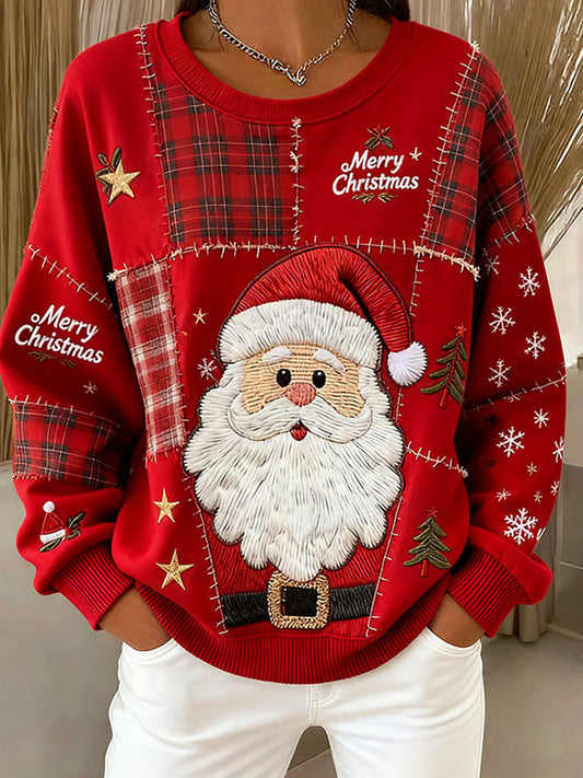 Női retro karácsonyi művészet nyomtatás alkalmi pulóver