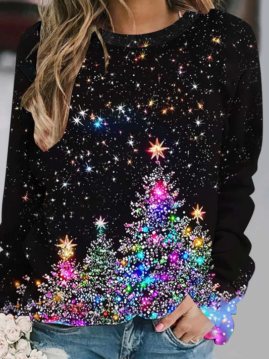 Női retro karácsonyi művészet nyomtatás alkalmi pulóver