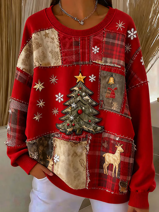 Női retro karácsonyi művészet nyomtatás alkalmi pulóver