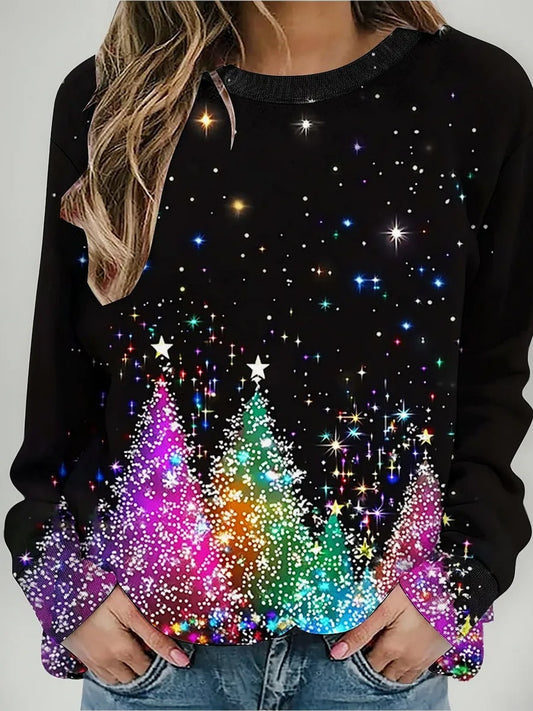 Női retro karácsonyi művészet nyomtatás alkalmi pulóver