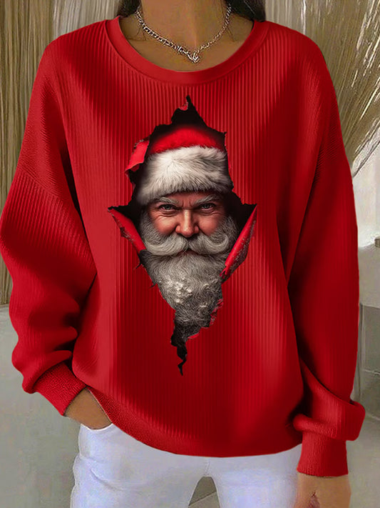 Női retro karácsonyi művészet nyomtatás alkalmi pulóver