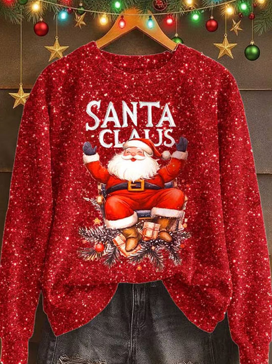 Női retro karácsonyi művészet nyomtatás alkalmi pulóver