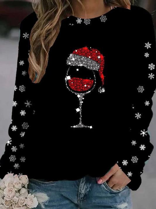 Női retro karácsonyi művészet nyomtatás alkalmi pulóver