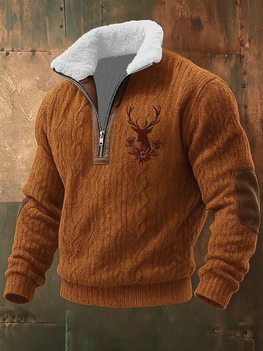 Férfi retro western art print alkalmi cipzár bunda nyakörv pulóver