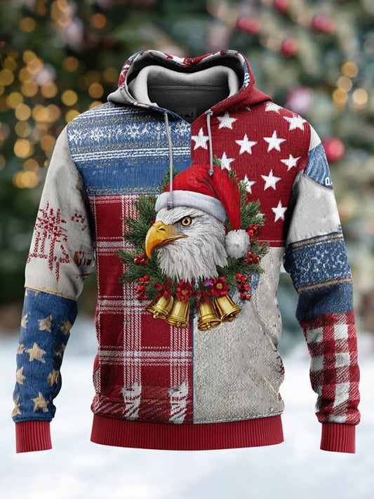 Férfi retro karácsonyi nyomtatás alkalmi hoodie