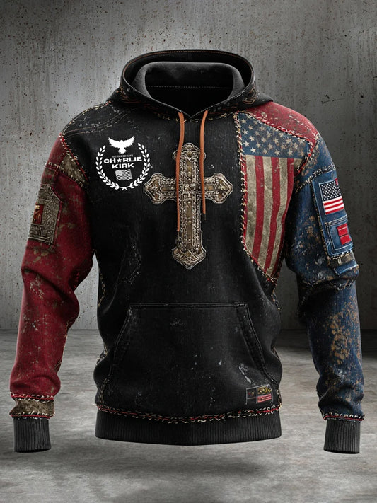 Férfi "szabadság nem szabad" amerikai zászló nyomtatás alkalmi hosszú ujjú pulóver