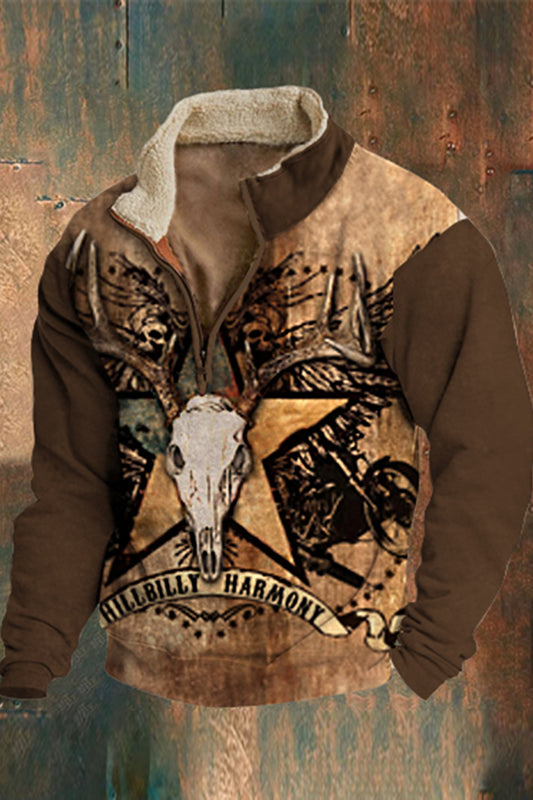 Férfi bunda gallér cipzár retro juhászfej totem 3d nyomtatás flush kültéri pulóver