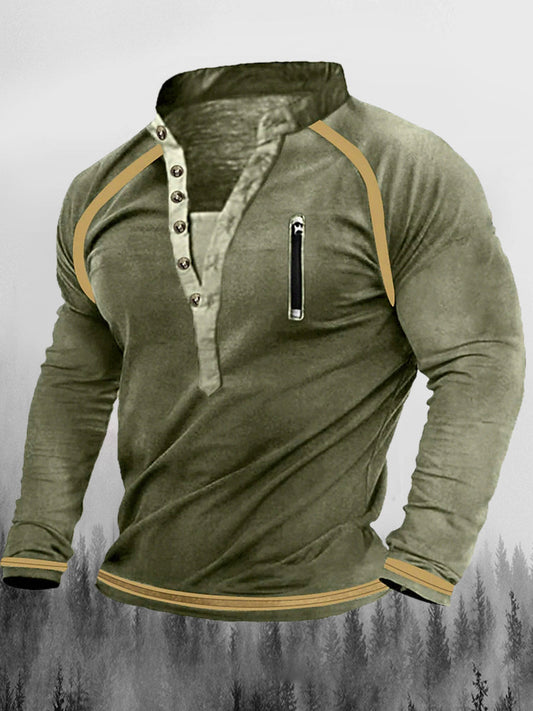 Vintage cipzáras varrás nyomtatott váltó gomb henry nyakörv megvastagodott pulóver