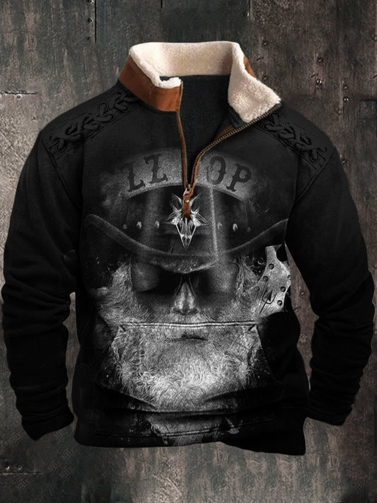 Férfi vintage mikulás portré művészet 3d nyomtatás retro bunda nyakörv cipzár flush kültéri pulóver