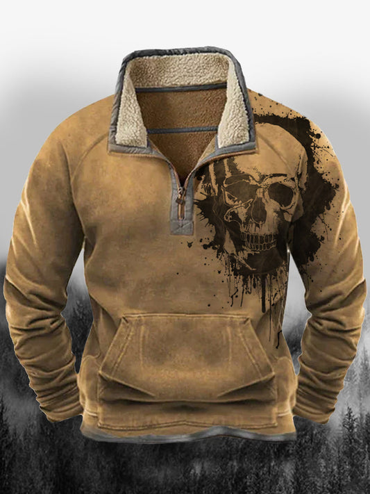 Férfi west cowboy punk graffiti nyomtatás lapel molyhos gallér cipzár alkalmi laza pulóver