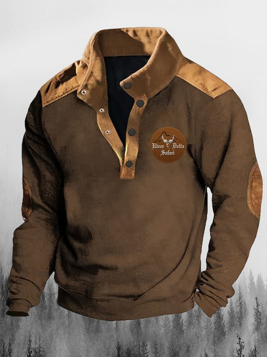 Nyugati elk jel nyomtatott lapel állvány gallér váltó gomb alkalmi laza pulóver