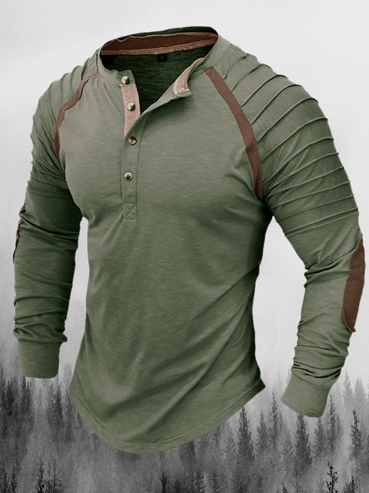 Évjárat plikált varrás nyomtatott lapel gomb henry nyakörv megvastagodott pulóver