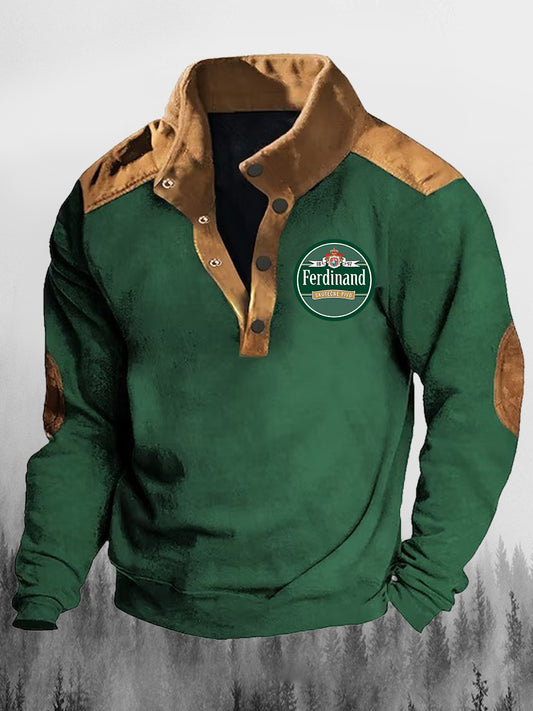 Ferdinand spirits kultúra nyomtatott lapel állvány gallér váltó gomb alkalmi laza pulóver