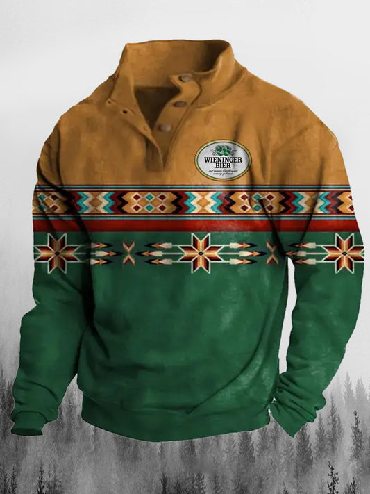 Wieninger sör szeszes italok kultúra nyomtatott váltó állvány nyakörv váltó gomb alkalmi laza pulóver