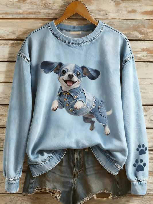 Női vintage art állat nyomtatás hangulatos kötött pulóver