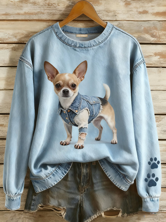 Női vintage art állat nyomtatás hangulatos kötött pulóver