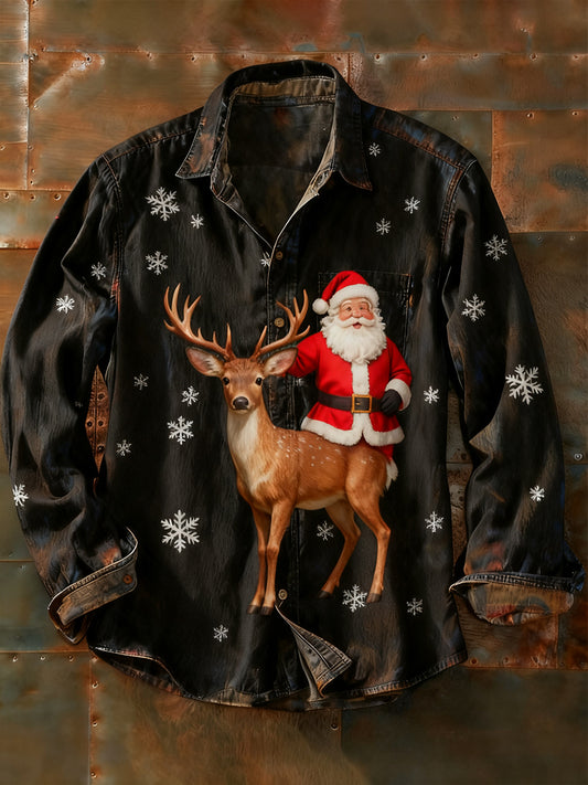 Férfi retro absztrakt művészet nyomtatás alkalmi hosszú ujjú ing