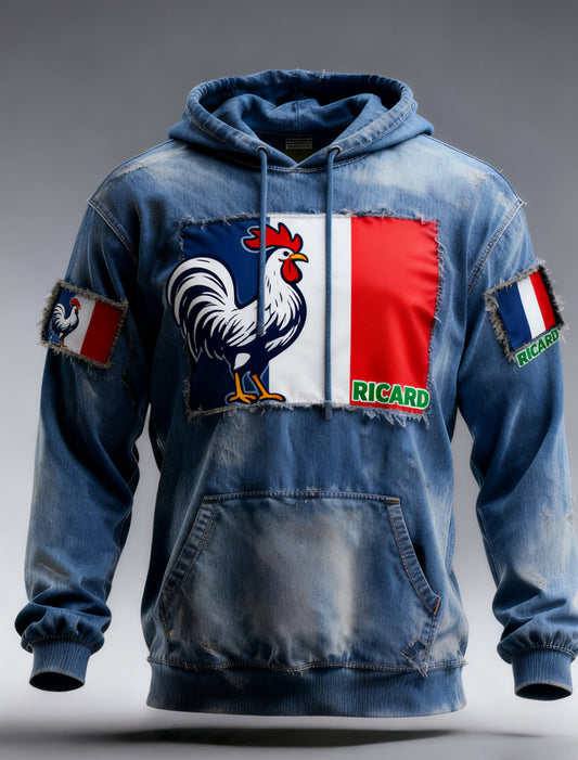 Férfi francia zászló ricard alkalmi hoodie