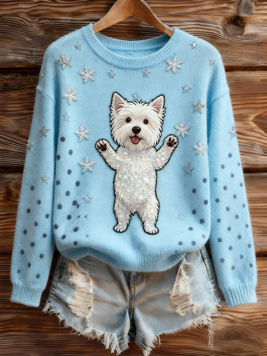 Női vintage art állat nyomtatás hangulatos kötött pulóver