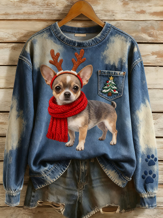 Női vintage art állat nyomtatás kényelem kötött felső