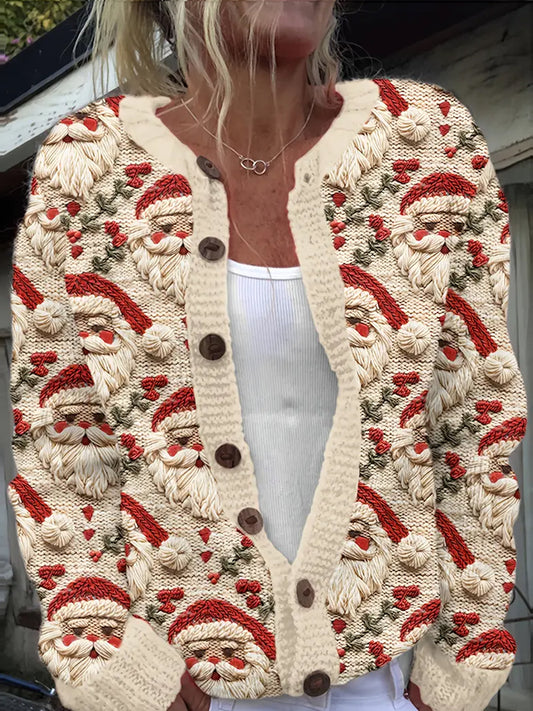 Női vintage karácsonyi művészet nyomtatás hangulatos pulóver kabát