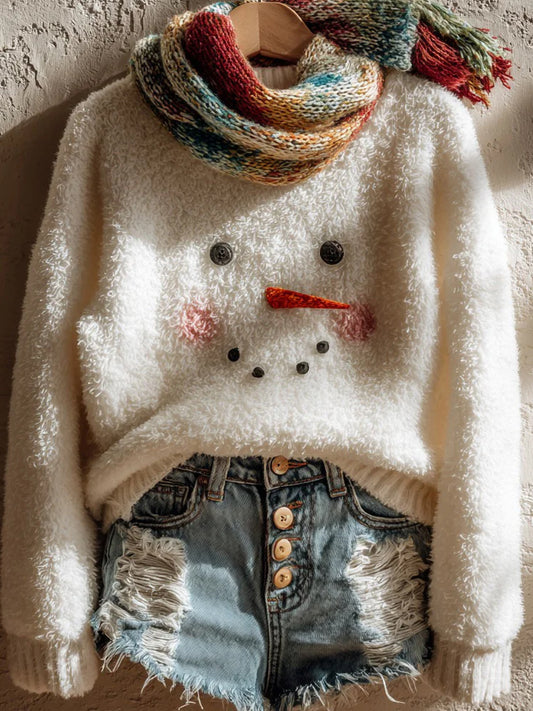 Női vintage karácsonyi művészet nyomtatás kényelmes alkalmi pulóver