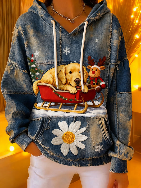 Női vintage állat művészet nyomtatás alkalmi retro kapucnis