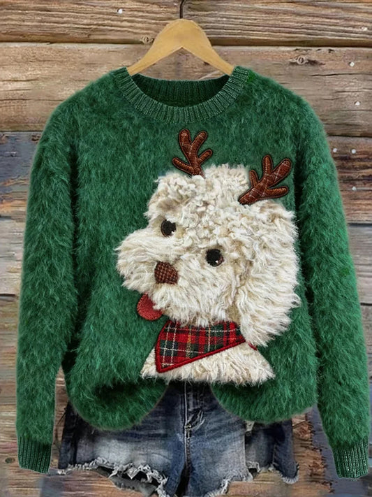 Női vintage karácsonyi művészet nyomtatás kényelmes alkalmi pulóver