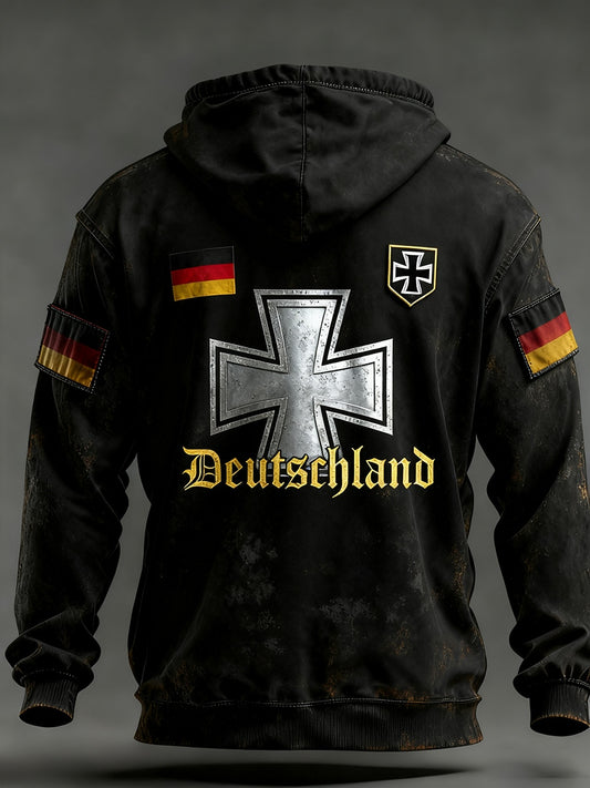 Férfi vintage német zászló művészeti nyomtatás hoodie