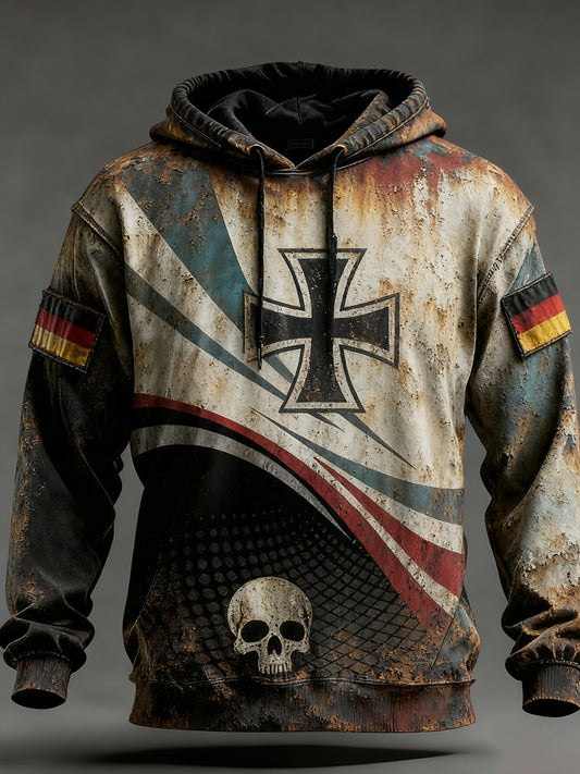 Férfi vintage német zászló művészeti nyomtatás hoodie