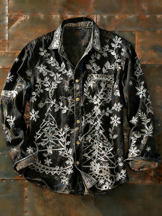 Férfi retro absztrakt művészet nyomtatás alkalmi hosszú ujjú ing