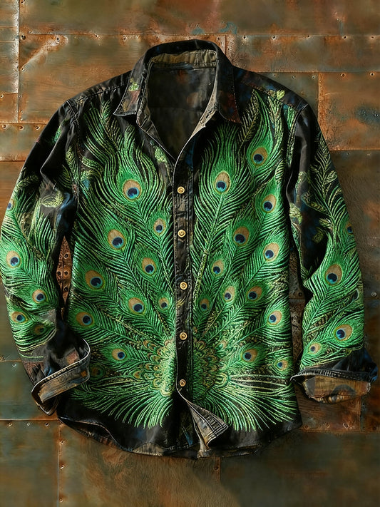 Férfi retro absztrakt művészet nyomtatás alkalmi hosszú ujjú ing