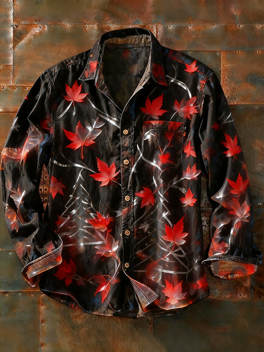 Férfi retro absztrakt művészet nyomtatás alkalmi hosszú ujjú ing