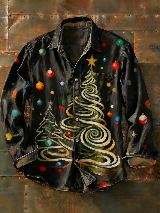 Férfi retro absztrakt művészet nyomtatás alkalmi hosszú ujjú ing