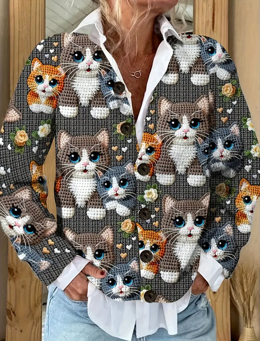 Női vintage animal art print kényelmes pulóver kardigán